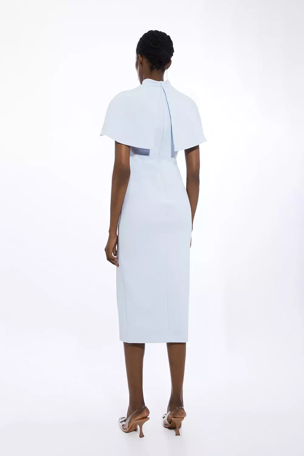 Compact Stretch Caped Cap Sleeved Neck Tie Tailored Midi